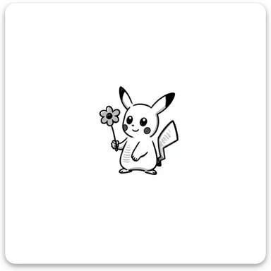 cute Pikachu Pokémon holding a flower and smiling, doodle style sticker