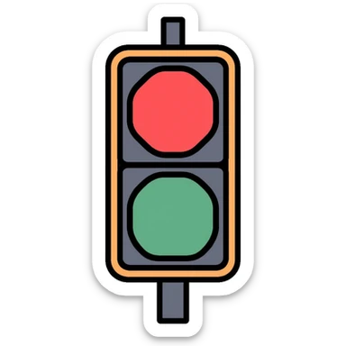 traffic light with red light illuminated, stop signal sticker