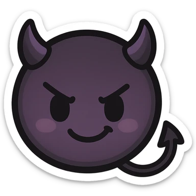 devil emoji in gothic palette with black and purple colors, tiny horns, cute but mischievous expression, chibi style sticker