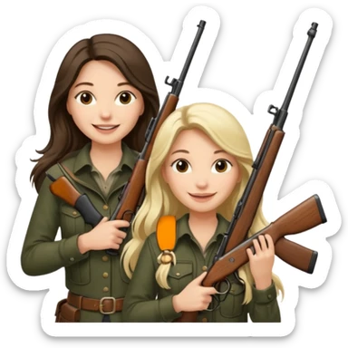 1 Long haired Brunette and blonde female hunting friends sticker