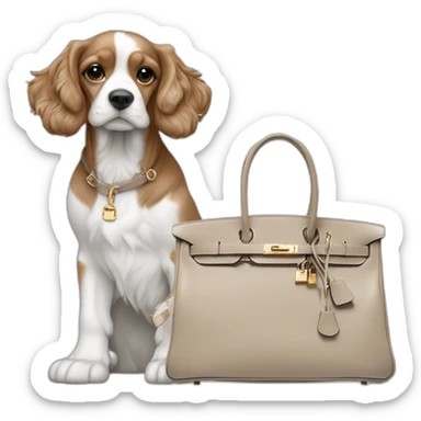 American cocker beige and white next to a grey hermes birkin bag sticker