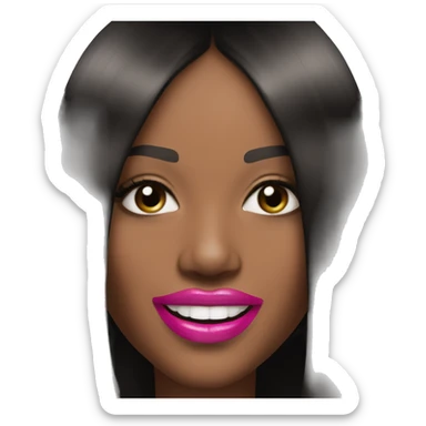 Naomi Campbell long black hair smiling pink lipgloss  sticker