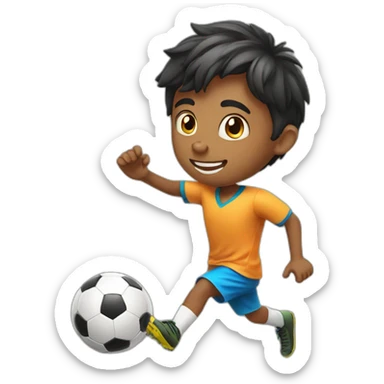 Indian boy playing soccer with ball  sticker