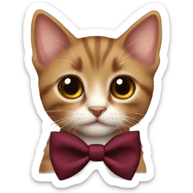 Brown kitten with brown eyes and a maroon bow tie sticker