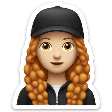 Ginger girl with straight long hair and a black cap on sticker