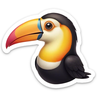 Cinematic Comical Toucan Portrait Emoji, Head tilted dramatically with an exaggeratedly shocked expression, featuring a boldly colored beak and wide, comically expressive eyes full of humorous disbelief, Simplified yet hilariously expressive features, highly detailed, glowing with a slightly sassy tropical glow, high shine, dramatic yet playful, stylized with an air of quirky exotic attitude, soft glowing outline, capturing the essence of a meme-worthy toucan that looks ready to side-eye its way into viral fame! sticker