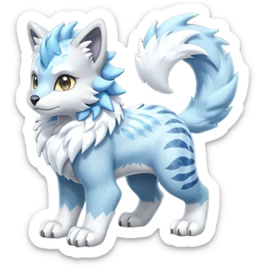 Icy cute scarf-covered glacial glistening glossy smooth soft flaky scaly furry flurry hyper-realistic boreal Lunaray-Manectric-Absol-Luxray-Bobcat-Fakémon-fusion-animal-creature, full body  sticker