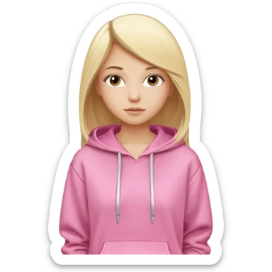 blonde girl with straight hair, natural makeup, in a pink hoodie and white shorts sticker