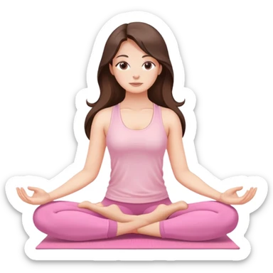 Brunette long hair Woman wearing pastel pink  doing yoga mediation  sticker