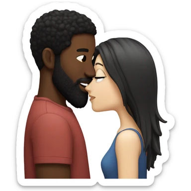 white girl black hair kissing black man with beard sticker