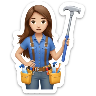 beautiful girl with long brown hair constructing new bathroom area with new shower and amenities  sticker