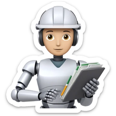 human like robot bookkeeper wearing an Green accountant visor  and holding spreadsheets sticker