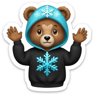 Glitter bear with cyan snowflake black sweatshirt sticker