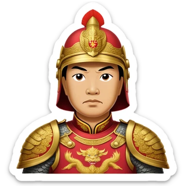 Trần Hưng Đạo – Cinematic Realistic Portrait of Trần Hưng Đạo, depicted as a revered Vietnamese general in traditional armor with a determined gaze, rendered with intricate historical textures and dynamic lighting that highlights his legendary martial spirit and leadership. sticker