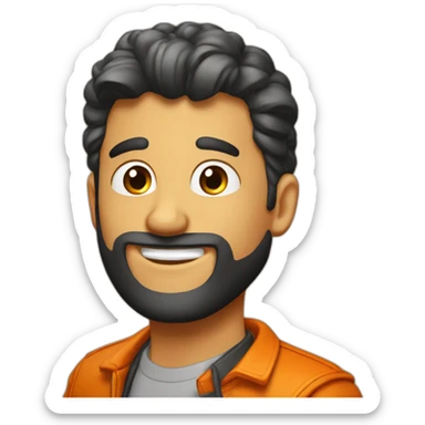 Hombre rubio con peinado de cola de caballo chaqueta naranja  sticker