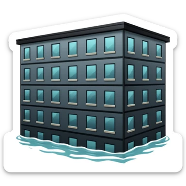 an apartment complex in flood (more than half of the building is underwater) sticker