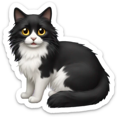 black cat domestic long-haired with half white mouth sticker