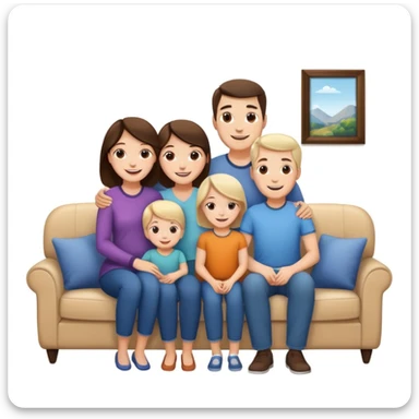 family posing for photo, living room background, closeup  sticker