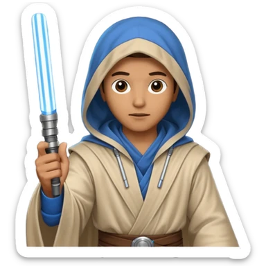 Jedi mind trick where a jedi is waving his hand hooded holding a lightsaber in the other hand sticker