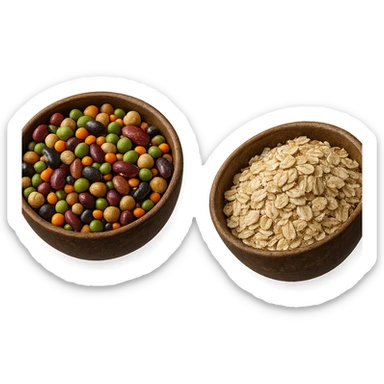 BOWL DI LEGUMI FLUTTUA IN ARIA INSIEME A BOWL DI FIOCCHI DI AVENA,  iperrealistico 4k sticker