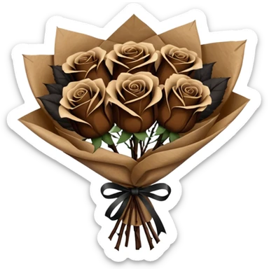 boquete of brown and black roses in a paper package sticker