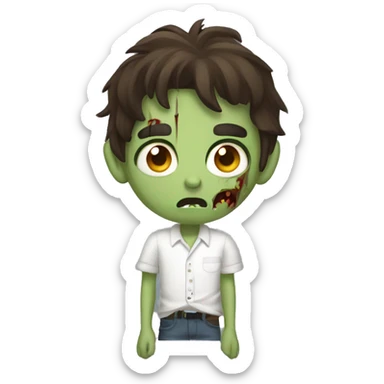 scared boy zombie with medium dark brown hair and white shirt sticker
