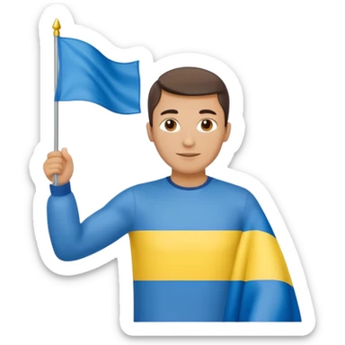 photorealistic Ukrainian man with the flag of Ukraine sticker