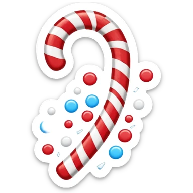 Broken Candy Cane: Cane snapped in half with sugar pieces falling. sticker