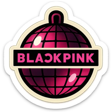 Add a BLACKPINK logo to this retro sticker style disco ball, keeping the playful, bold, and vibrant look. sticker
