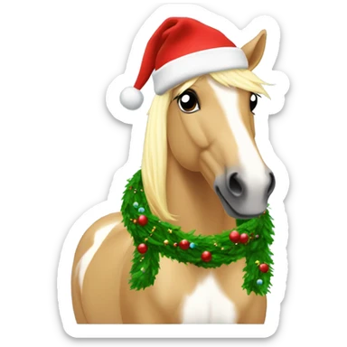 Palomino pony with a Christmas hat on ￼ sticker