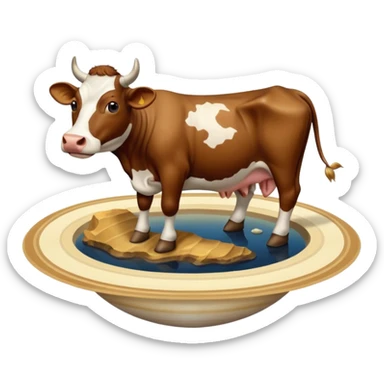 a cow and saturn but the cow head on top of saturn and human feet at the bottom sticker