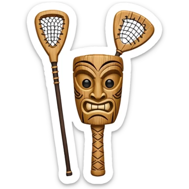 wooden tiki with lacrosse stick sticker