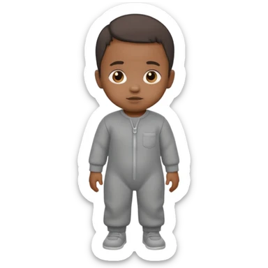Black baby with straight face in a grey jumpsuit sticker