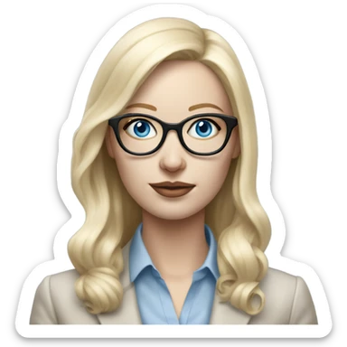 Elegant pale blonde woman with glasses working on phone, hyper realistic with blue eyes  sticker