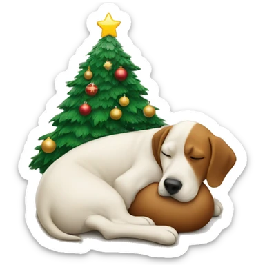 Christmas tree with dog napping under it sticker