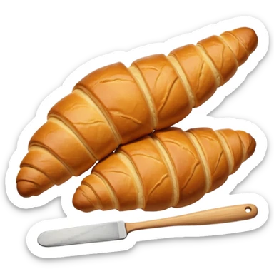 Baking humanless avatar in clean vibrant style illustration. Fresh croissant and rolling pin, warm golden tones, simple shapes, flat design, high contrast, cozy and friendly. sticker