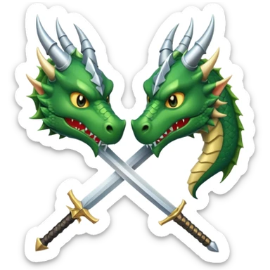 stylized green dragon head and medieval sword in face-off, simple bold details, classic knight's sword sticker