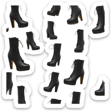 Black tall High heel boot lace up leather tall sticker