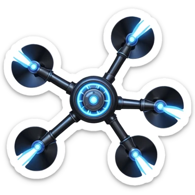 A Discord emoji of a black iron mechanical propeller or anchor with glowing blue energy lines. Steampunk-gothic fusion, high visibility, white background. sticker