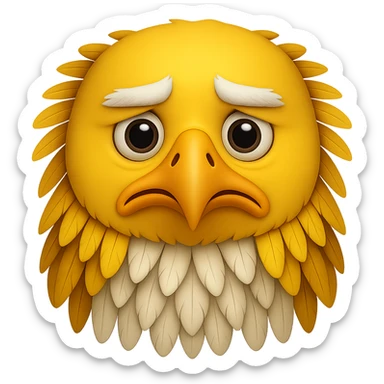 Make the yellow eagle facing forward look sad in the style of emoji. Remove the background. sticker