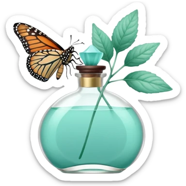 Minty perfume with teal-colored mint plants, and butterfly, pastel aesthetic, pastelcore sticker