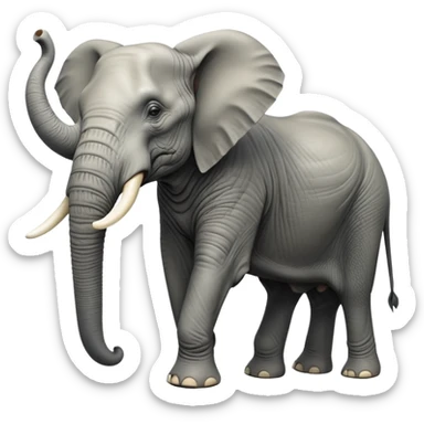 cinematic-elephant-realistic-full-body-standing-emoji,-massive-frame-calmly-balanced,-long-trunk-curled-slightly,-head-tilted-dramatically,-wrinkled-grey-skin,-majestic-tusks-catching-the-light,-simplified-yet-realistic-focused-features,-highly-detailed,-glowing-with-an-almost-sarcastic-glow sticker