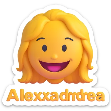 3D smiley emoji, girl style, long hair, smiling face, with the name 'Alexandra' below in a cool, youthful, elegant font sticker