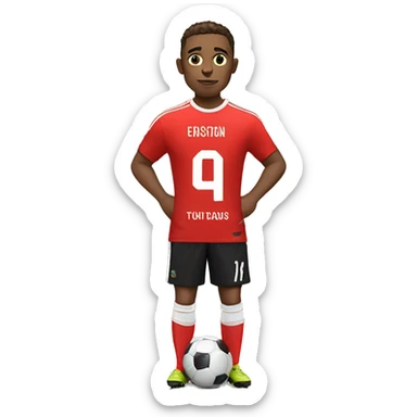 Soccer Player in a Dressing room trying his New Jersey in red on  sticker