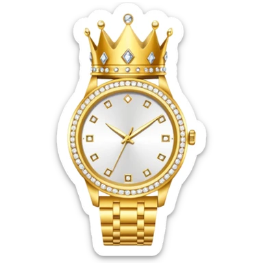 Create an emoji that shows a gold crown, a diamond, and a luxury wristwatch together. sticker