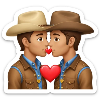 two men cowboys kissing with hearts sticker