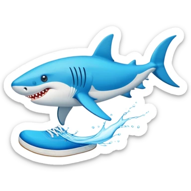 Un tiburón con tenis azules en la playa  sticker