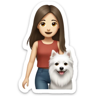 brown hair girl with Japanese spitz dog sticker