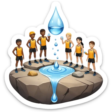 water pouring onto rocks with team sticker