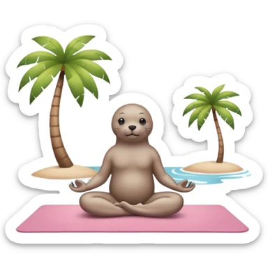 Seal doing pilates on a light pink yoga mat on an island sticker